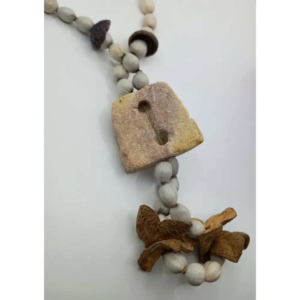 Vintage Mayan Carved Stone & Seed Pod Necklace